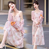 新中式针织开衫吊带连衣裙2024夏季女装国风优雅气质套装长裙