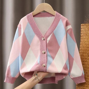 女童秋装毛衣开衫2023韩版洋气，儿童针织衫中童装长袖上衣外套