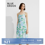 blueerdos鄂尔多斯24春夏度假风，清新印花醋酸混纺吊带连衣裙