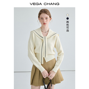 vegachang长袖针织衫，女2024年春秋新装，设计感小香风披肩开衫上衣