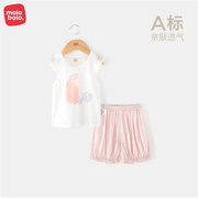 婴儿套装女宝宝棉小飞袖，短裤套装可爱透气衣服t恤夏装