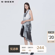 sdeer圣迪奥季水墨(季，水墨)印花网纱拼接无袖连衣裙s20281292