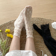 袜子女中筒袜透明蕾丝四季堆堆袜薄款网纱玻璃袜日系ins潮凉鞋袜