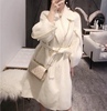 冬季韩版双面羊绒，呢子大衣珍珠灯笼袖，腰带名媛外套女