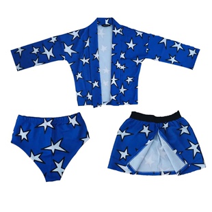 秋季演出服蓝色五角星三件套小西装套装三件套舞台装表演服装女