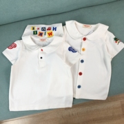 80-130小童纯棉翻领短袖T恤开扣男女宝宝白色有领上衣日系海军领