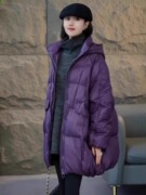冬季中长款紫色连帽羽绒棉服，女欧洲站，面包服休闲加厚棉衣外套女潮