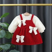 女童春装两件套连衣裙婴儿2024小宝宝，春秋洋气套装，女孩韩版公主裙