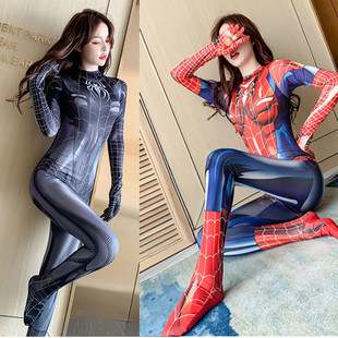 万圣节女蜘蛛侠紧身衣mj毒液，黑色共生体连体衣，角色扮演漫展cos服