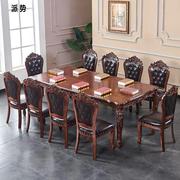欧式餐桌椅组合实木长方形餐桌，加长2.4米实体店，桌子工作台洽谈桌