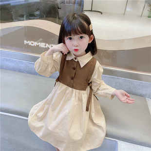 韩国版2024春秋女童气质珍珠领结白衬衫儿童时髦背心连衣裙潮