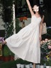 法式白色v领吊带连衣裙子女夏季2024收腰设计感小众气质长裙