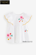 英国Next女童白色刺绣花朵短袖罩衫衬衫上衣纯棉短衫N12-456