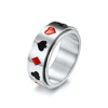 时尚钛钢戒指 黑桃红桃梅花方块扑克牌图案可旋转动解压钛钢戒指