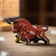 陶瓷红色牛小摆件牛气，冲天家居招财，装饰品办公室吉祥物生肖牛