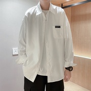 夏季纯色长袖衬衫男韩版潮流，ins百搭纯色，衬衣青少年宽松休闲外套