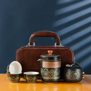 旅行茶具套装户外露营古韵陶瓷茶具，泡茶快客杯商务手提礼盒包
