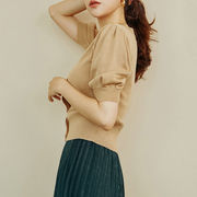 冰丝针织衫短袖春装韩版开衫薄款泡泡袖短款中袖女装上衣