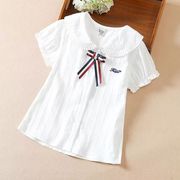 女童衬衫夏季学院风短袖娃娃，领上衣泡泡袖洋气儿童白色衬衣潮