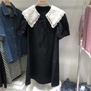 欧洲站欧货2023夏季法式复古缕空娃娃领短袖，连衣裙女韩版显瘦