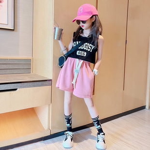 女童背心套装夏季韩版儿童时尚洋气无袖T恤中大童宽松短裤两件套