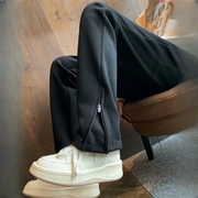 cleanfit黑色卫裤男春秋美式高街裤脚，拉链裤子潮牌修身直筒裤长裤