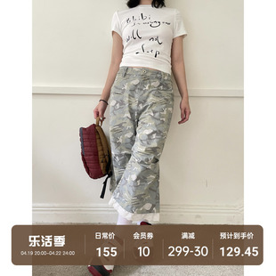 3crsshop迷彩工装，七分休闲神裤女2024夏季薄款阔腿微辣裤子