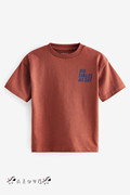 NEXT英国男童装24夏男宝红棕色字母标语百搭休闲纯棉短袖T恤