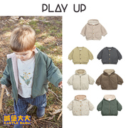  Play up 23秋冬宝宝保暖外套加绒加厚连帽上衣夹克冬装棉服