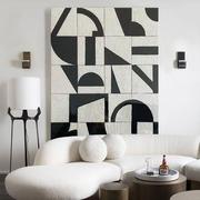 纯手绘油画黑白几何抽象玄关装饰画简约客厅沙发壁画现代走廊