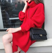 大红色毛衣女(毛衣女)加厚网红同款套头，2022韩版粗毛线宽松学生外套潮