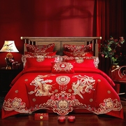 厂新婚庆四件套大红色全棉床品结婚礼喜被六八件套刺绣床上B用品