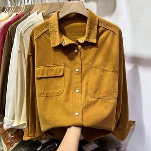 欧货姜黄色磨毛衬衫女长袖2024秋季POLO领设计感小众外套上衣