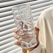 三星堆浮雕玻璃杯ins风家用女透明冷饮杯，创意酒杯小众喝水茶杯子