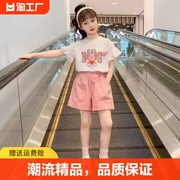 女童夏装套装2024洋气，时髦短袖儿童装，网红女孩夏季大童两件套