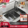 日式加厚大单槽压纹家用厨房，304不锈钢瀑布水槽台下盆洗碗洗菜池