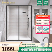 圣莉亚定制淋浴房一字形洗澡卫生间，玻璃隔断固定浴室双移门窄边框