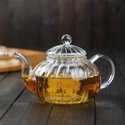 玻璃煮茶壶玻璃条纹，南瓜壶耐高温玻璃茶壶，花茶壶茶具
