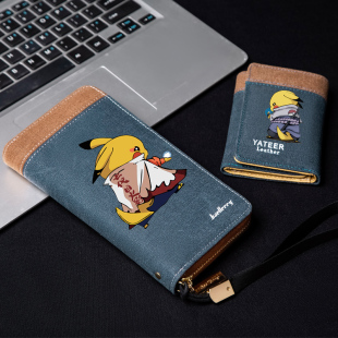 火影忍者皮卡丘动漫帆布钱包男学生，短款折叠可爱青年个性创意卡包