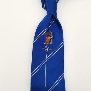 长骑士英伦风皇室徽章刺绣桑蚕丝时尚男子深蓝色八厘米真丝领带