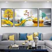 现代简约客厅三联画轻奢，大气沙发背景墙，挂画寓意鹿鹿平安晶瓷画
