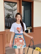 短裙时尚套装夏季新女装(新女装，)韩版短袖宽松t恤+半身裙时尚钉钻两件套潮