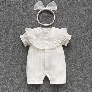 婴儿连体衣夏季薄款女宝宝满月百天公主哈衣03个月新生儿夏装短袖