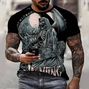 跨境夏季新骷髅(新骷髅)印花t恤男士休闲短袖，衣服街头嘻哈3d印花上衣
