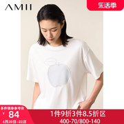 amii2024夏季极简主义，中长款短袖t恤女美式复古宽松体恤半袖