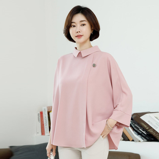 2024年韩国女装中年职场聚会正装开衫宽松富态长袖春秋衬衫