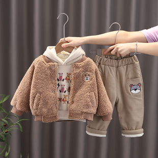 男童装秋冬款加厚三件套装，婴儿童小孩宝宝，冬装0-1-2-3岁半4外套潮