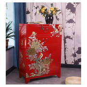 新中式手绘法红五斗柜，储物柜玄关柜，餐边柜实木斗柜