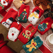珊瑚绒袜子女冬中筒可爱圣诞袜，礼盒毛绒加厚保暖睡眠袜家居地板袜