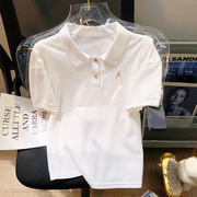白色短袖t恤女2024夏时尚(夏时尚)polo衫，设计感字母绣花短款上衣ins潮